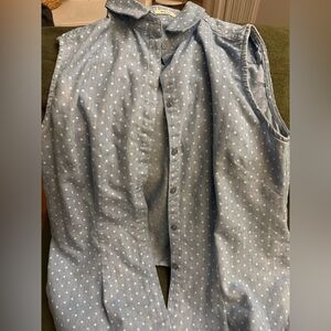 Poetry Blue Sleeveless Top with White Polka Dots